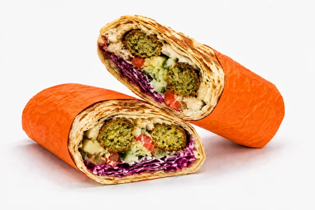 Falafel wrap with vegetables and sesame sauce